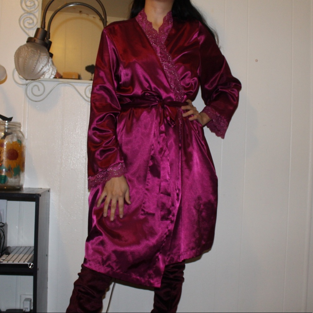 Magenta metallic lace robe